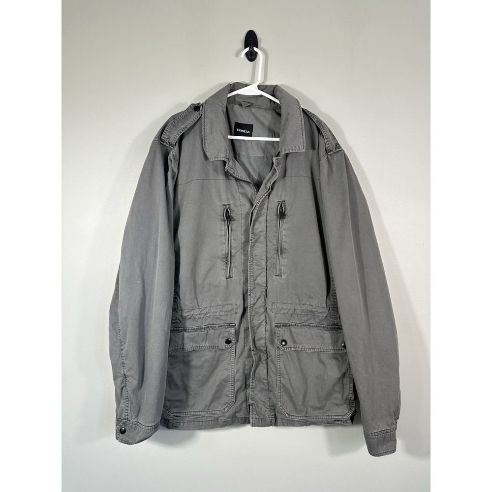 Express‎ Jacket Mens XXL Gray Military Field Utility Full Zip Cotton